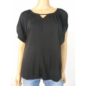 $59 DKNY Black Loose Fit Keyhole Gathered Pleated Matte Jersey Top S 4 6 NEW
